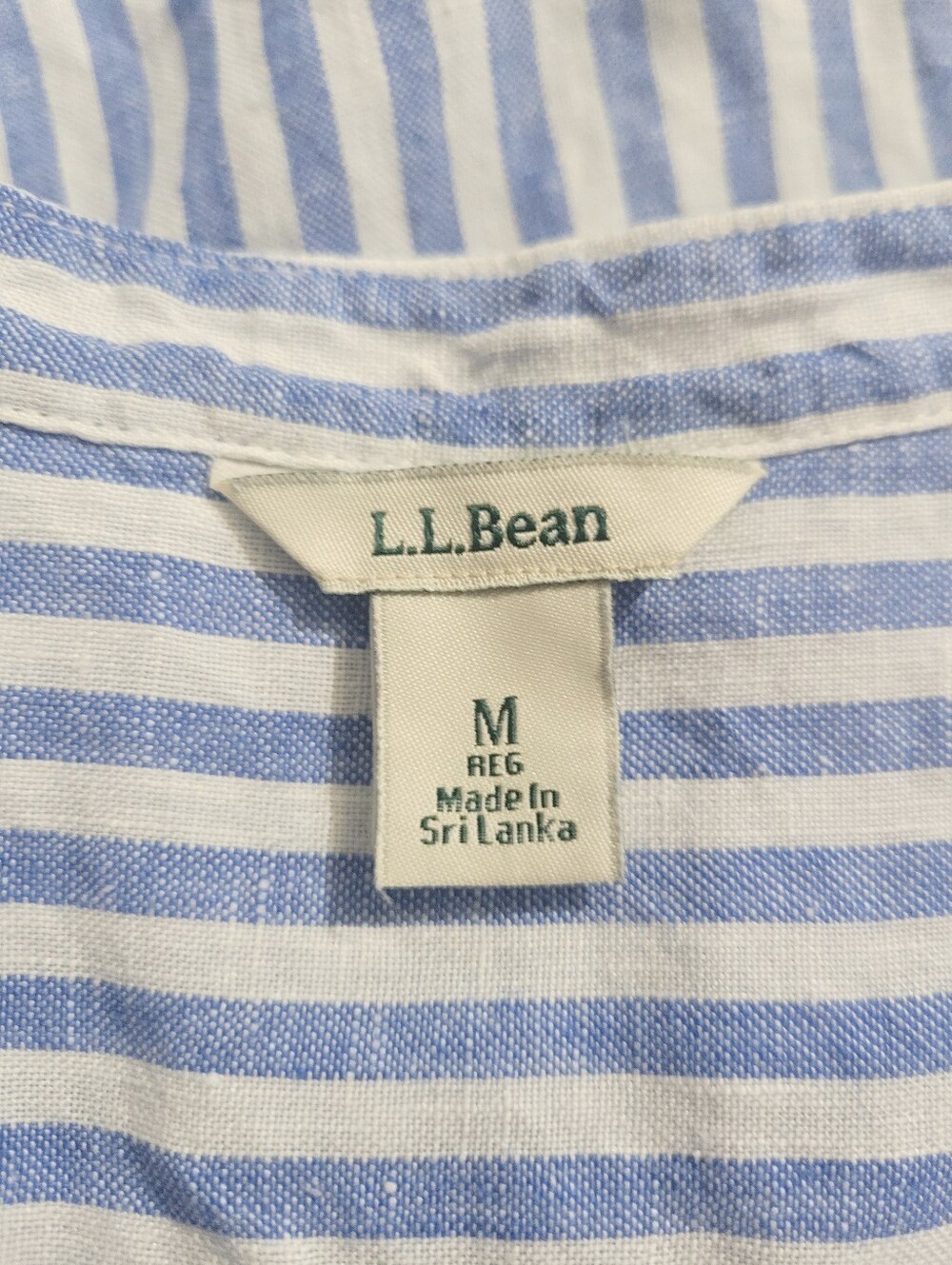 L.L.Bean 100% Linen Woman Tunic Top Medium Blue White Stripe Split Neck Shirt - Picture 6 of 13